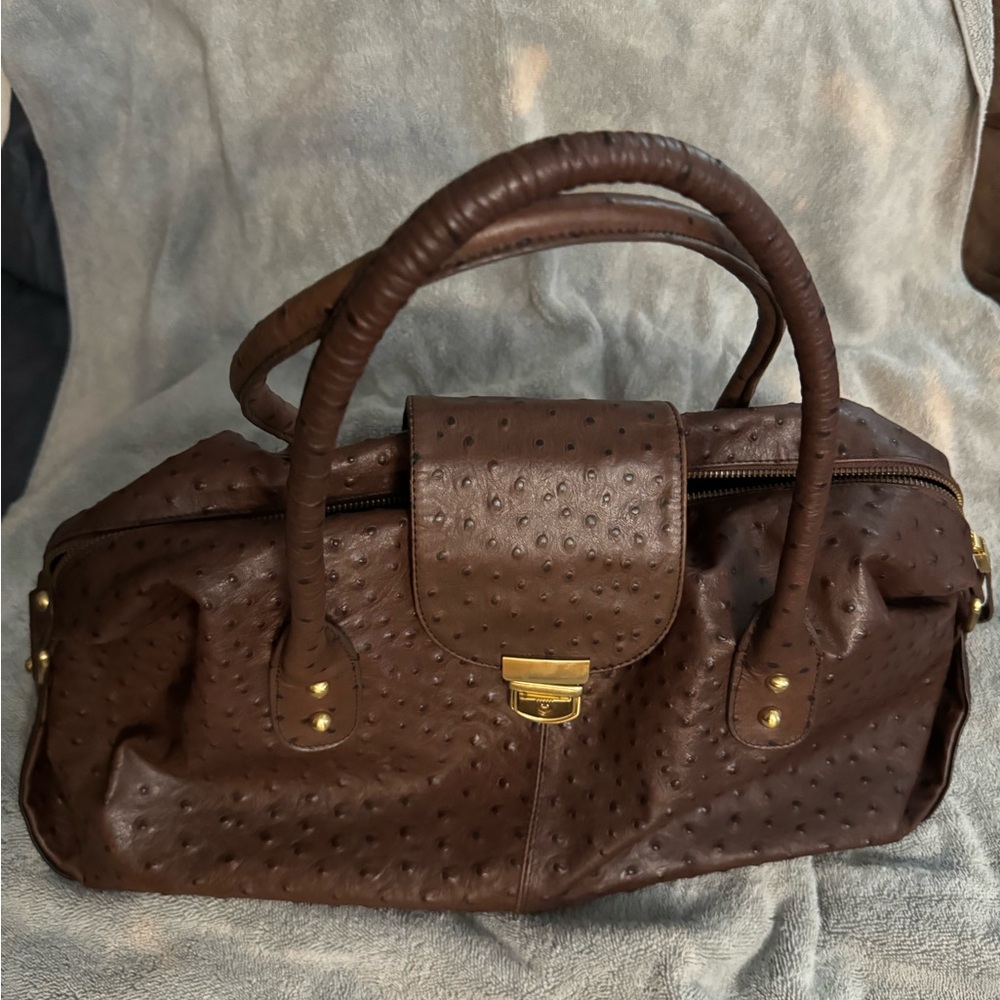 Bloomingdale’s ostrich print purse